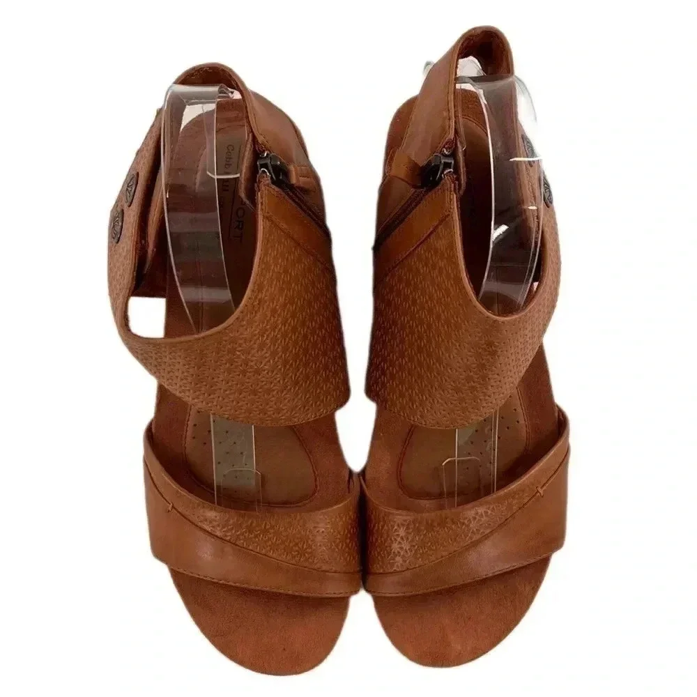 Rockport womens sandals size 9.5 brown leather sticky strap wedges